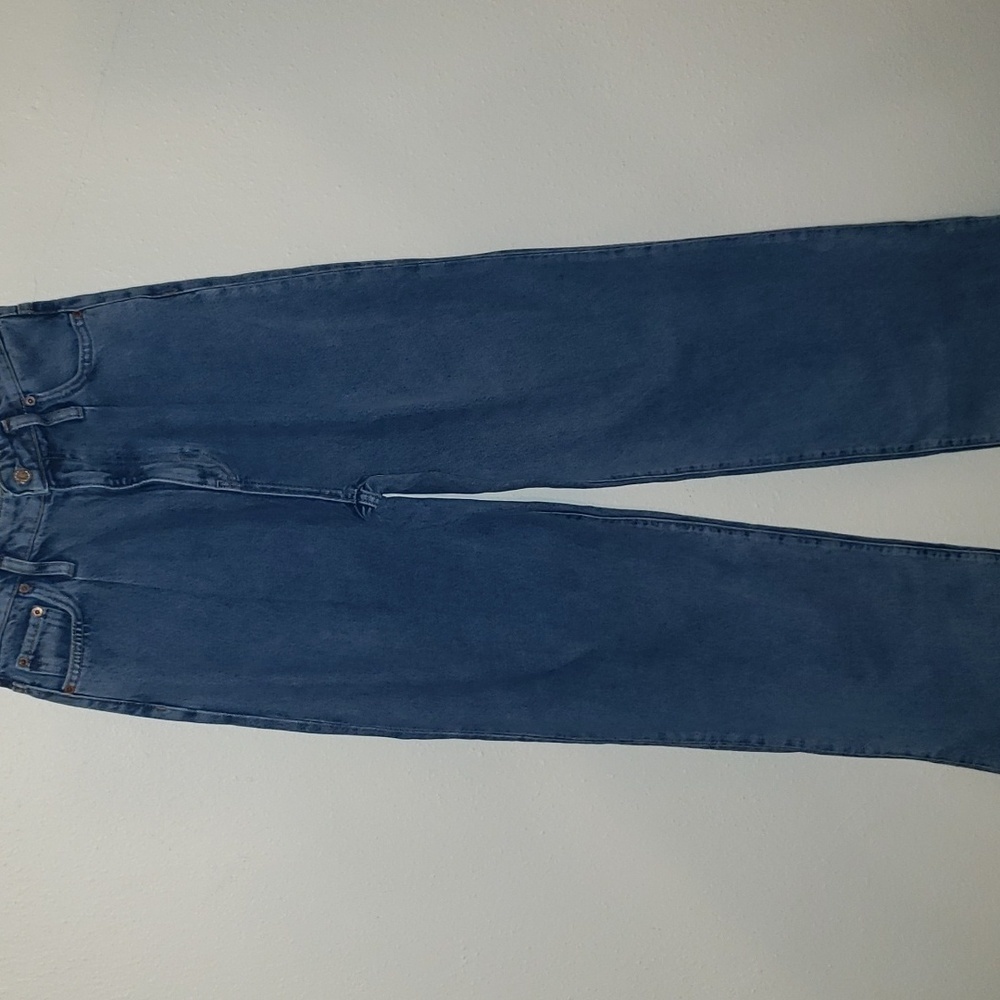 ZARA Ribcage pleated front raw hem denim trousers - Picture 4 of 11